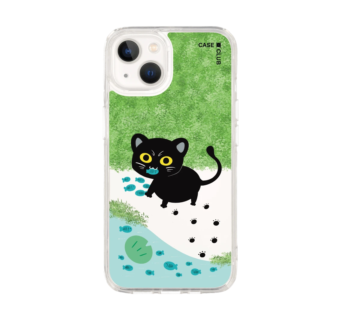 iphone 13 clear case black cat & fish
